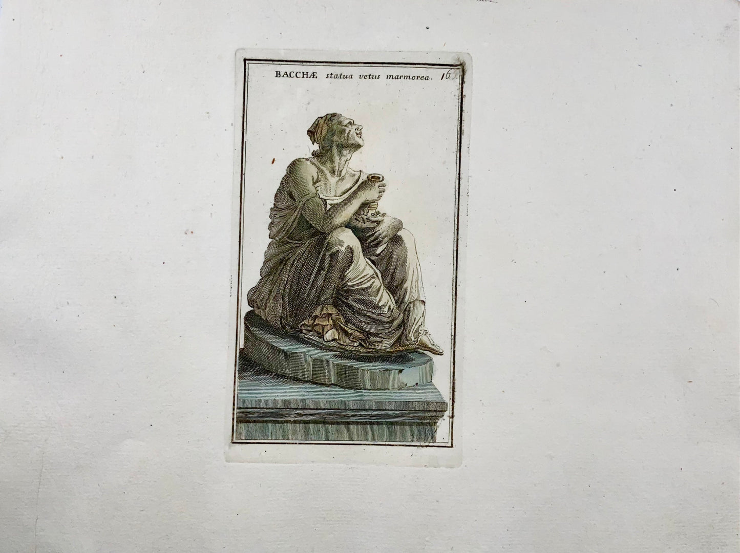 1779 GB Cannetti, Statue de Baccante, mythologie grecque, gravure coloriée à la main