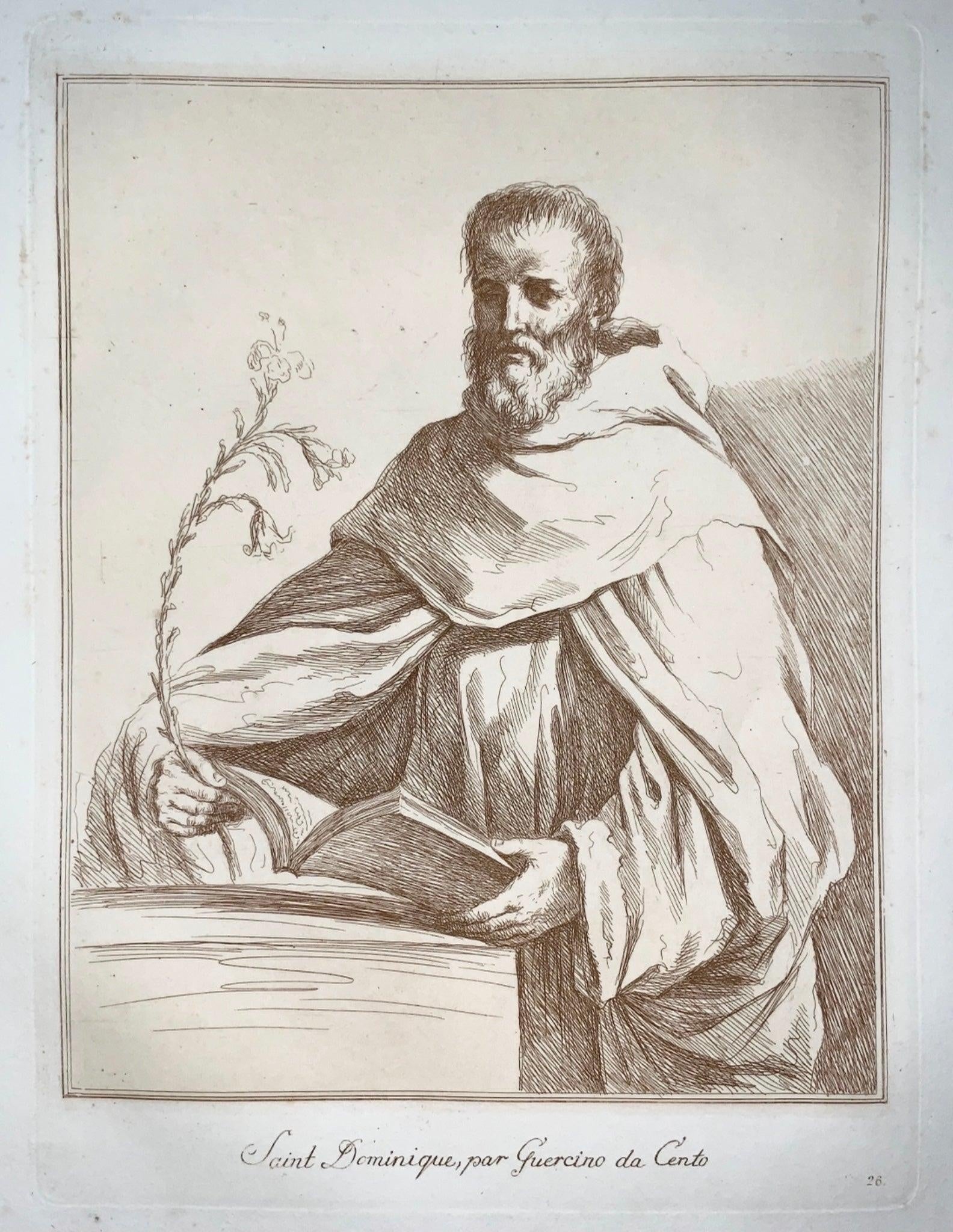 Guercino (1591-1666); duotone copper engraving - Saint Dominic - Folio 1791 - Religious Classical Art