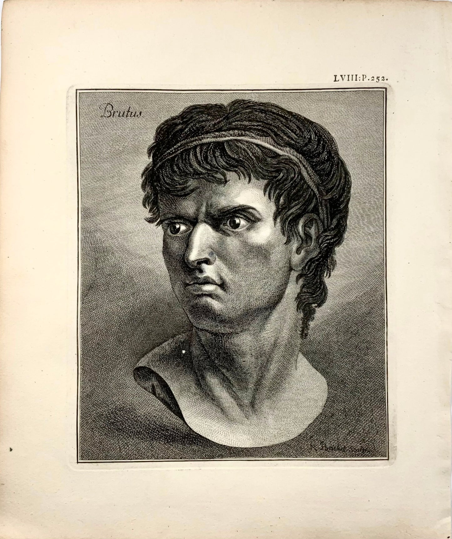 1780 Brutus, grande étude physionomique gravée par Robert Brichel, portrait