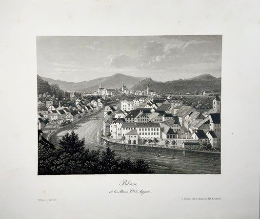 1840c Baden en Suisse, belle aquatinte de Leuthold