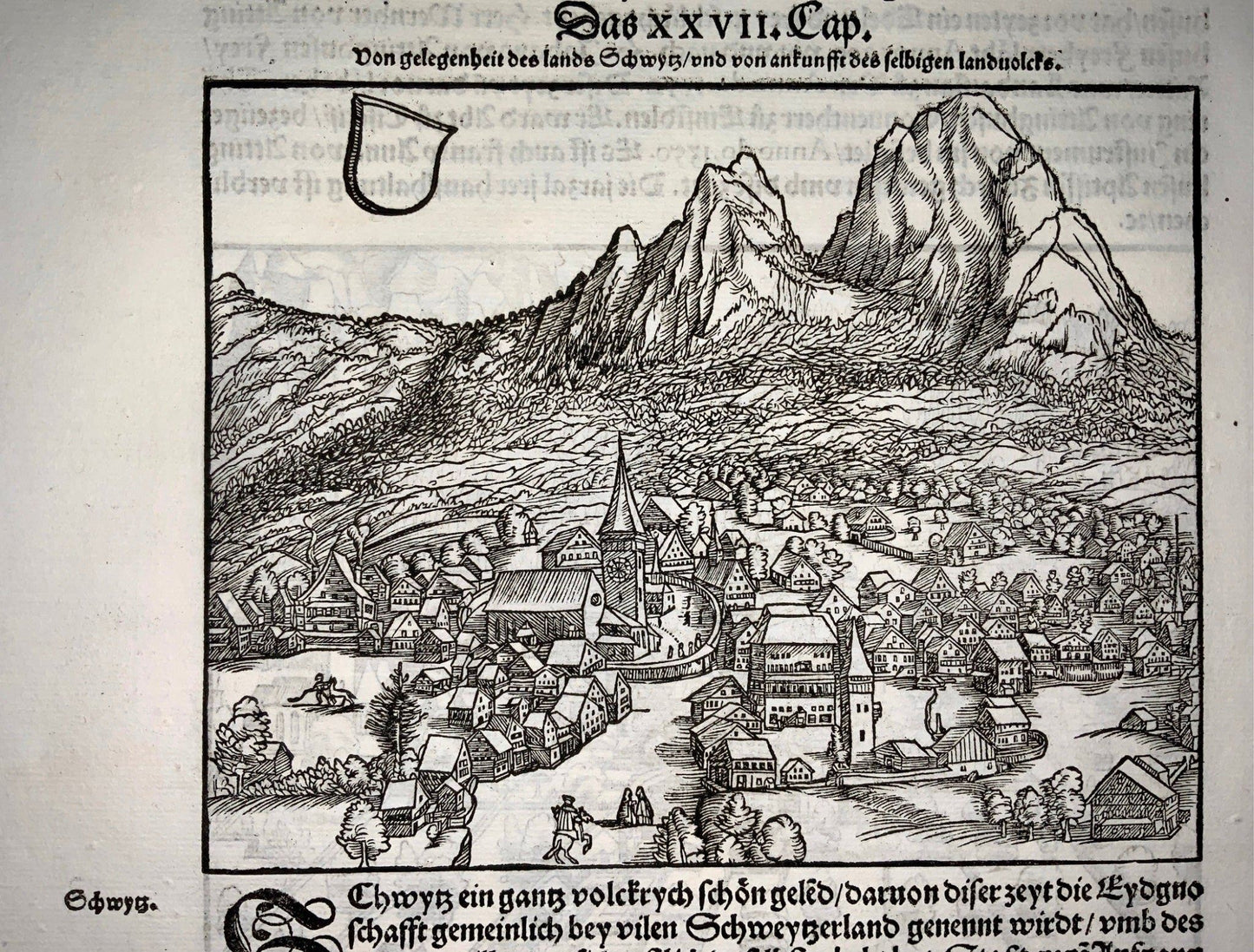 1548 Joh. Stumpf, Altdorf and Schwyz, Switzerland, fine woodcut Leaf