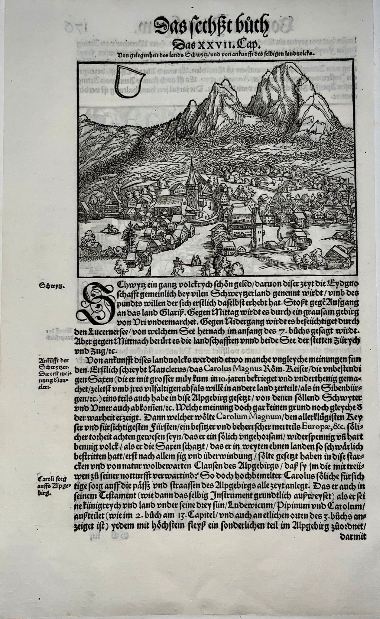 1548 Joh. Stumpf, Altdorf and Schwyz, Switzerland, fine woodcut Leaf