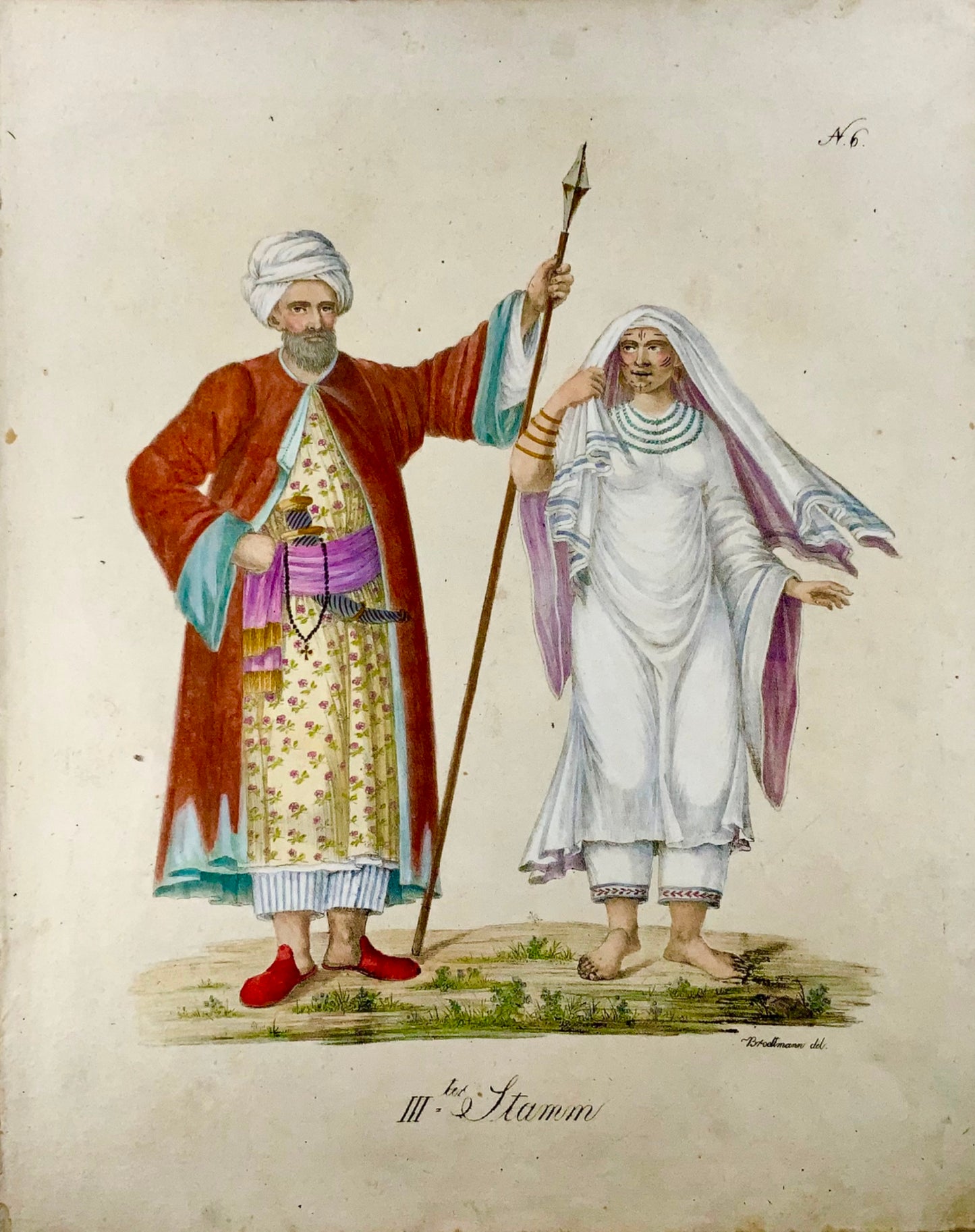 1816 Arabes, ethnologie, folio impérial, 41,5 cm, immense lithographie en pierre ancienne