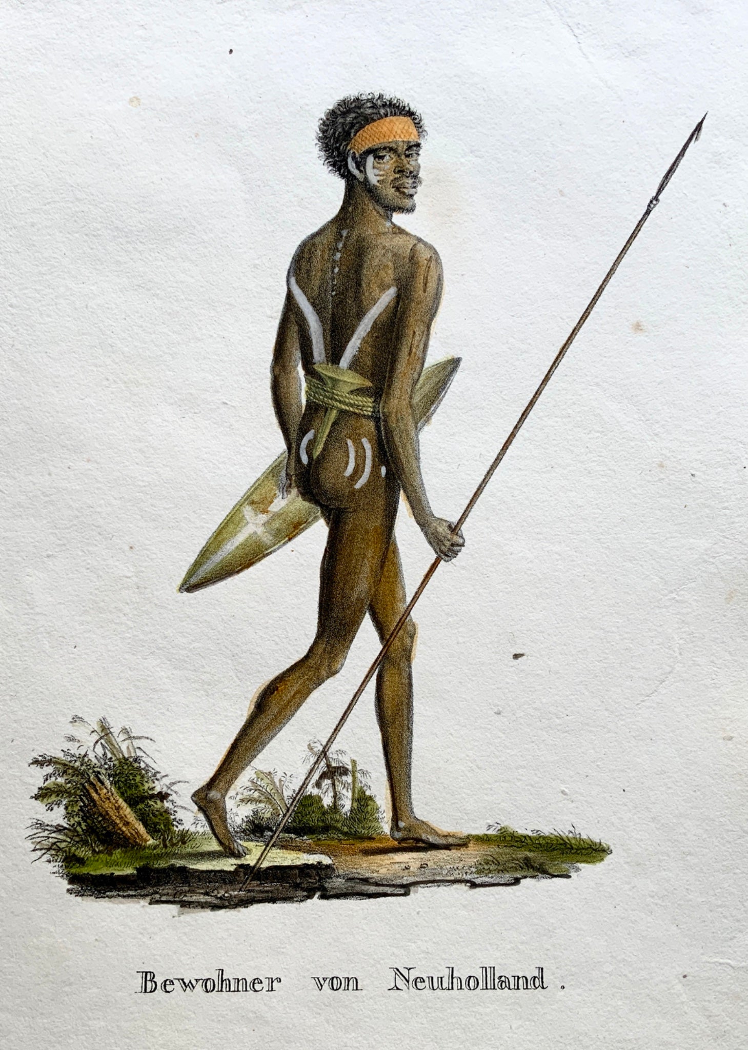 1827 Australian ABORIGINE - Brodtmann ORIGINAL handcol FOLIO stone lithography