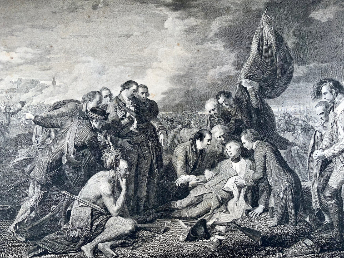 1789 "The Death of General Wolfe", etching after Benjamin West, laid on vellum - Classical art, Military