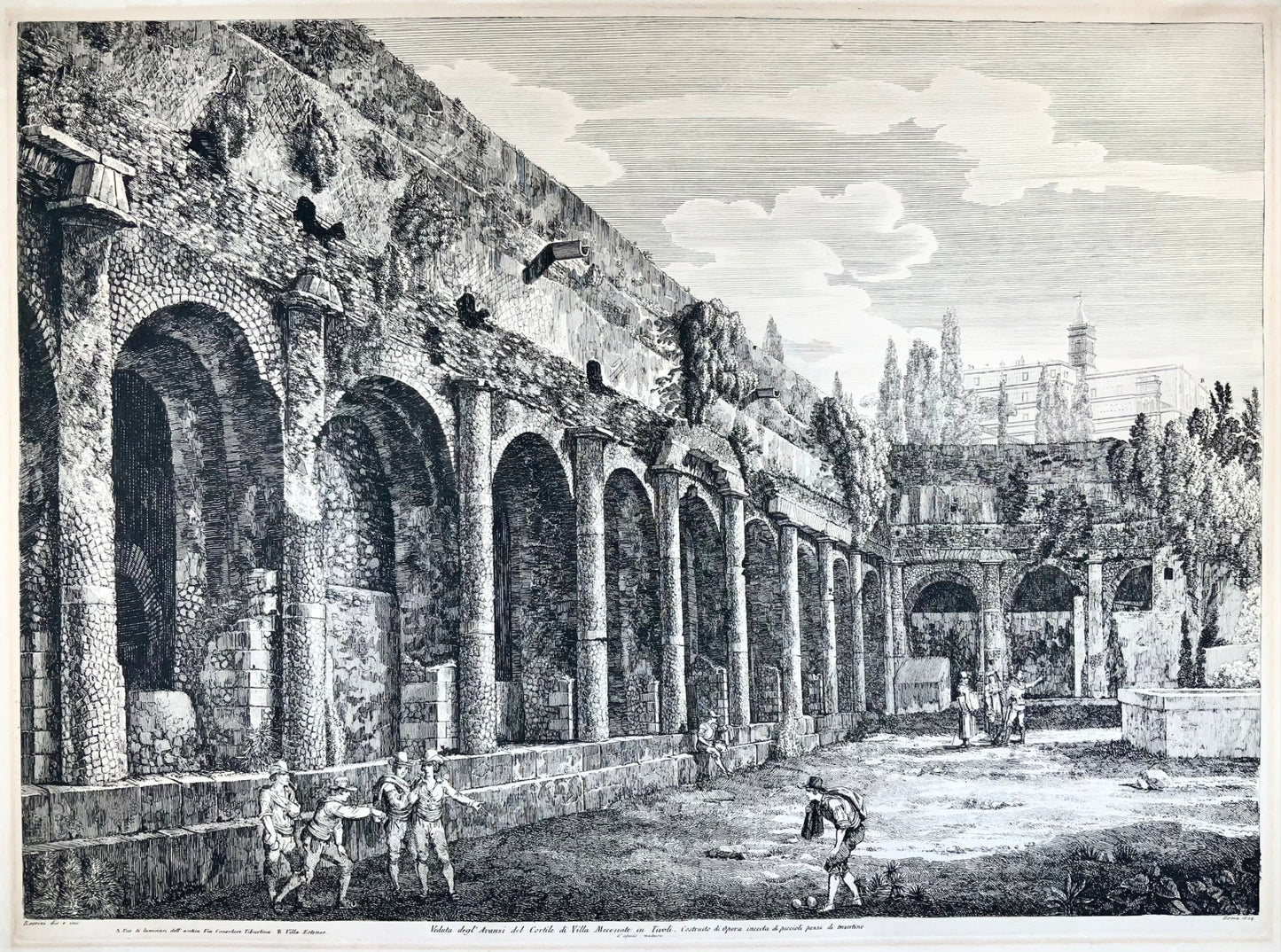 1824 Luigi Rossini, Villa Mecenate, Tivoli, Rome, 52x64 cm, copper engraving