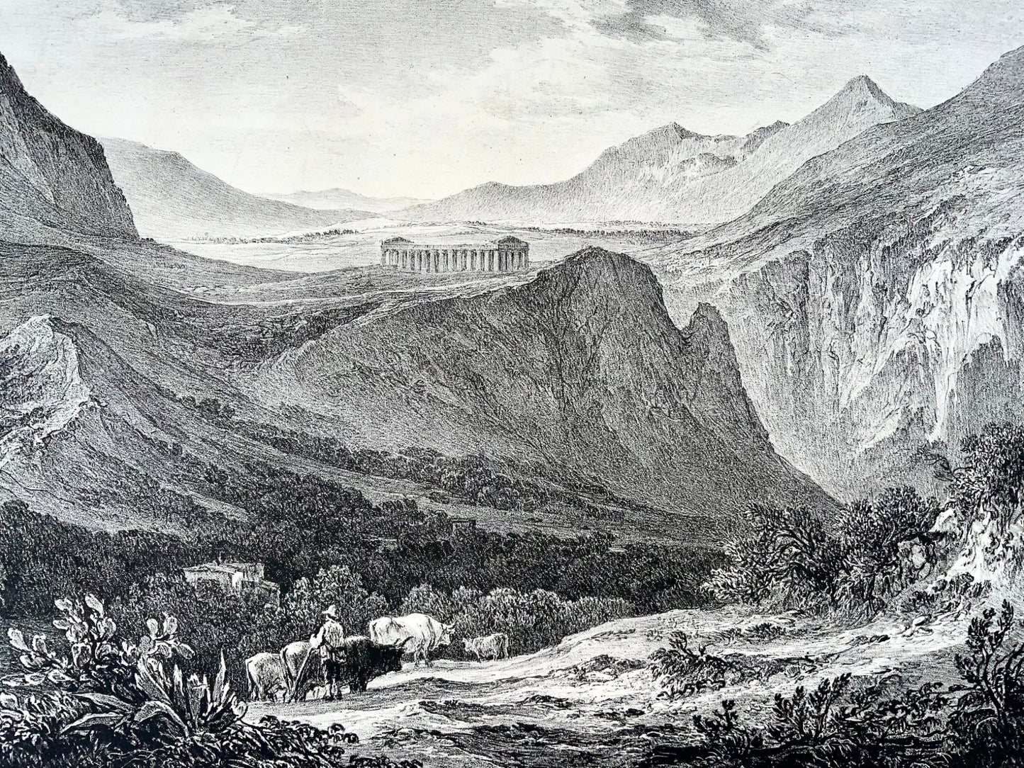 1833 Segesta Sicily, Muller & Horner, Ledoux sc., large stone lithograph