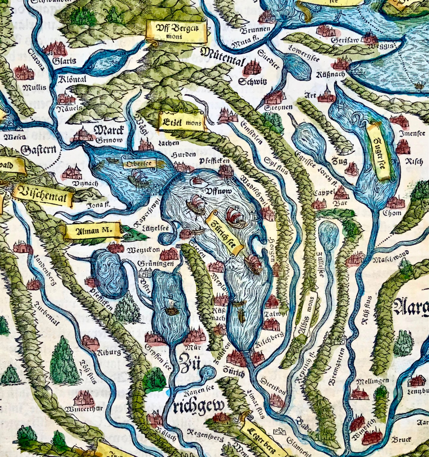 1548 Jean. Stumpf, Zurich, Lucerne, Zoug, Suisse carte gravée sur bois folio