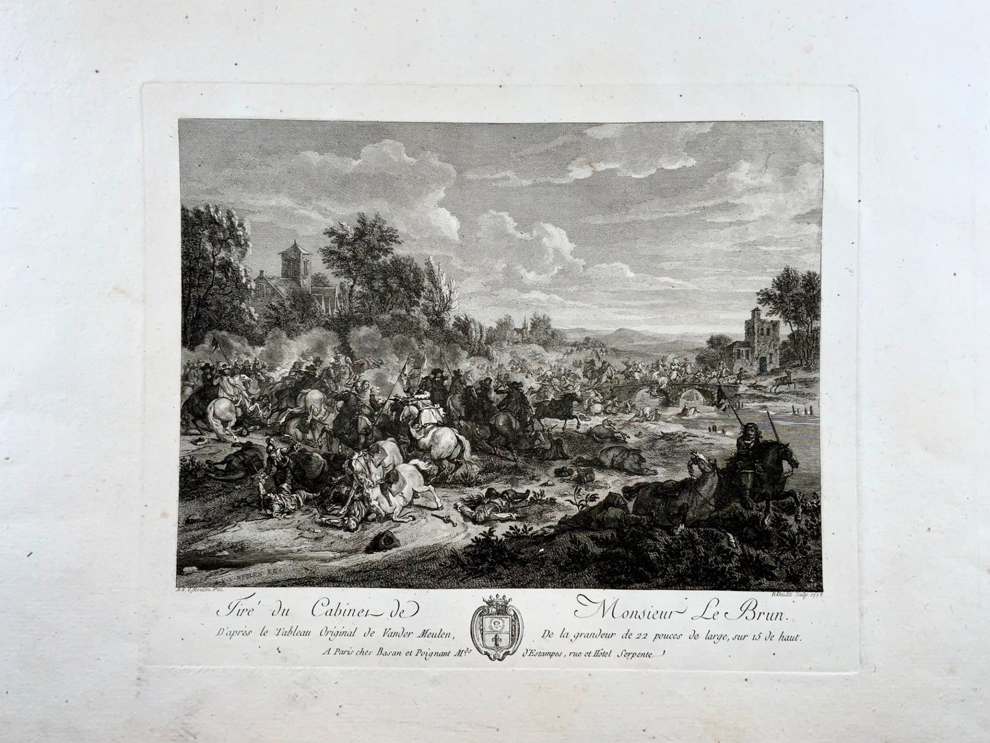 Bataille de 1775, attaque de cavalerie française, van der Meulen del, Master Gravure