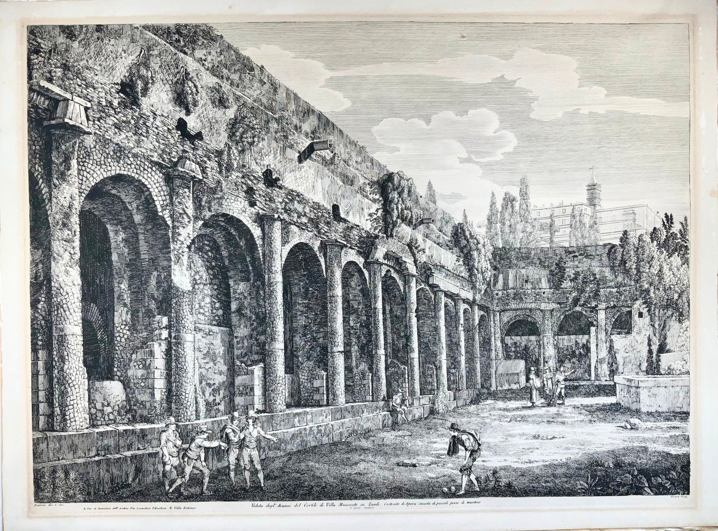 1824 Luigi Rossini, Villa Mecenate, Tivoli, Rome, 52x64 cm, copper engraving