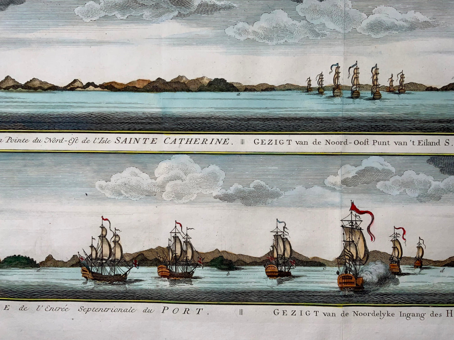 1749 Île Santa Catarina près du Brésil, Schley, carte, topographie étrangère