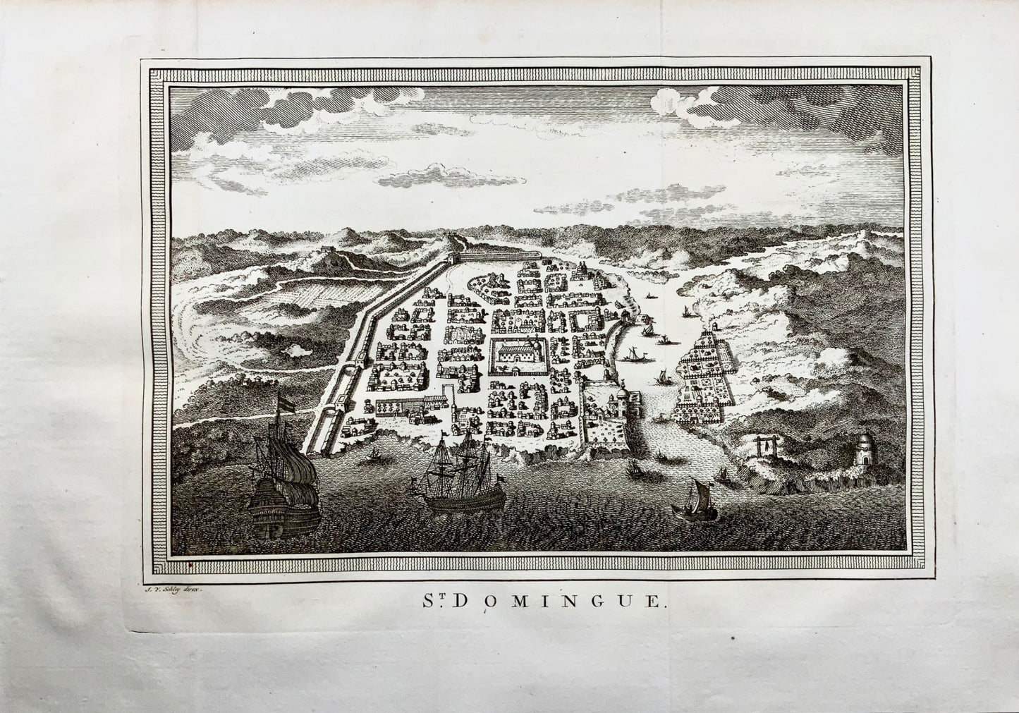 1770 Schley, Santo Domingo, Hispaniola, République Dominicaine, vue à vol d'oiseau, carte