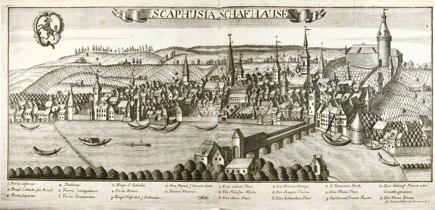 1730c Jean. Ch. Haffner (1668-1754) - Scaphusia Schafhausen - panorama gravé - Carte, Suisse
