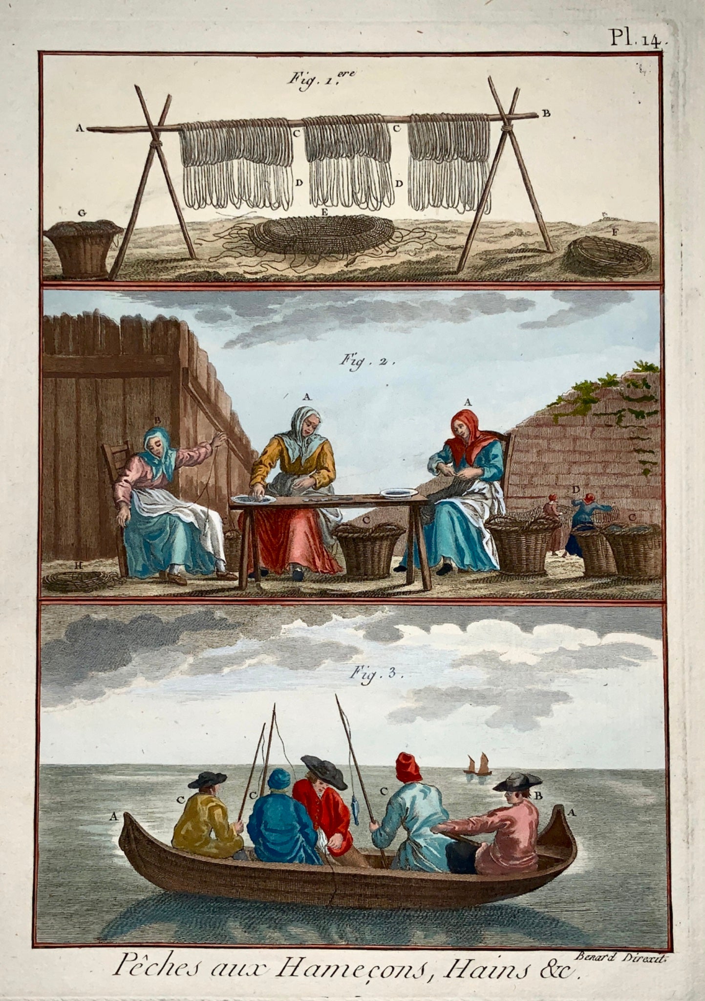 1793 Panckoucke - Sea Fishing Nets Processing - Fine FOLIO antique original