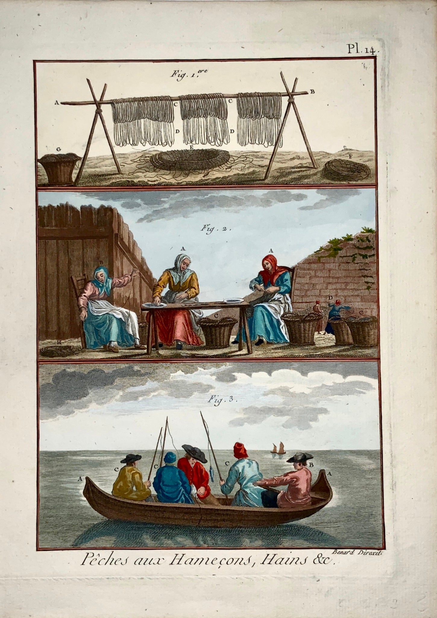 1793 Panckoucke - Sea Fishing Nets Processing - Fine FOLIO antique original