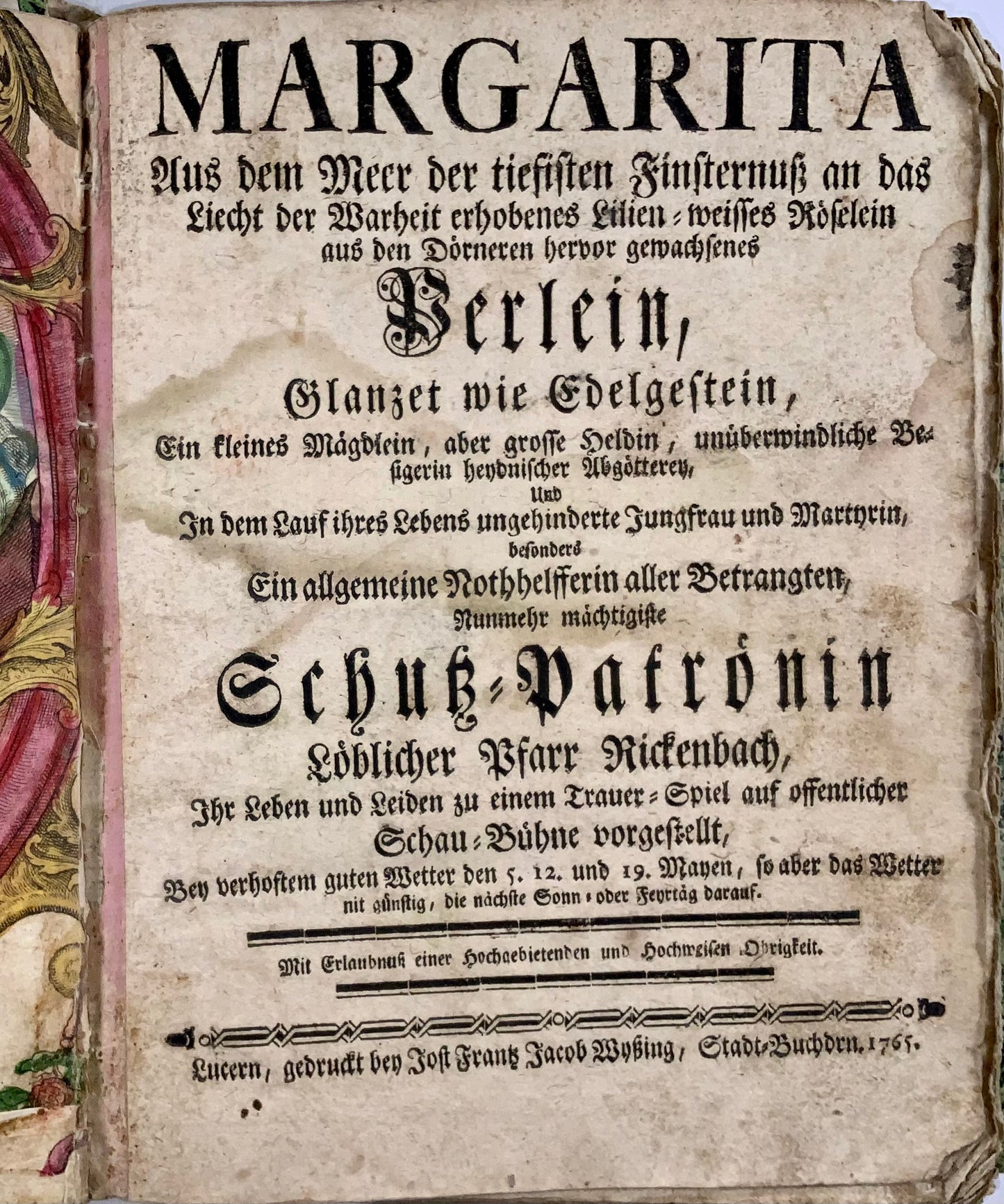 1765 Manuscrit, théâtre baroque suisse, avec titre et description imprimés, beau frontispice 