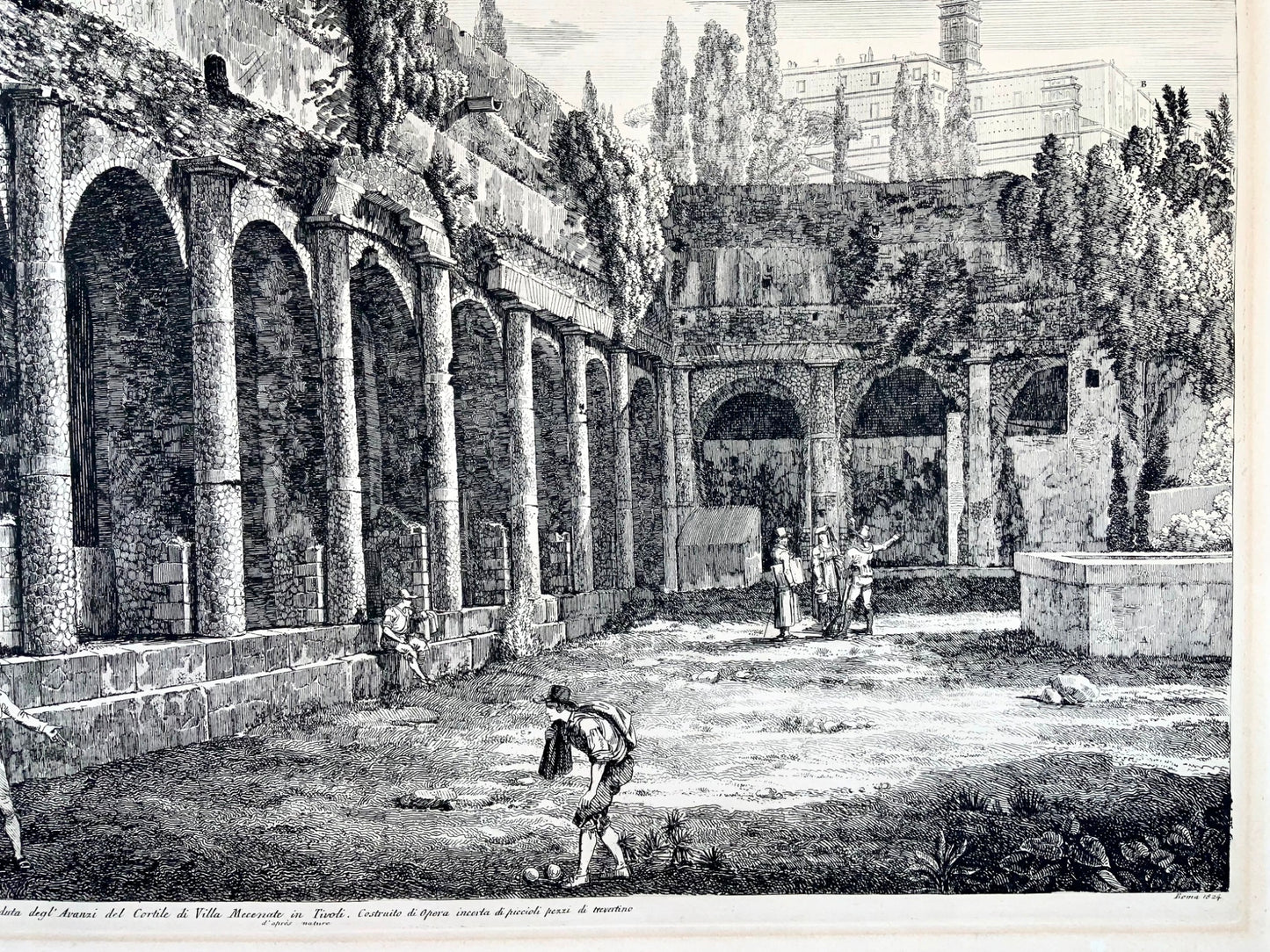 1824 Luigi Rossini, Villa Mecenate, Tivoli, Rome, 52x64 cm, copper engraving