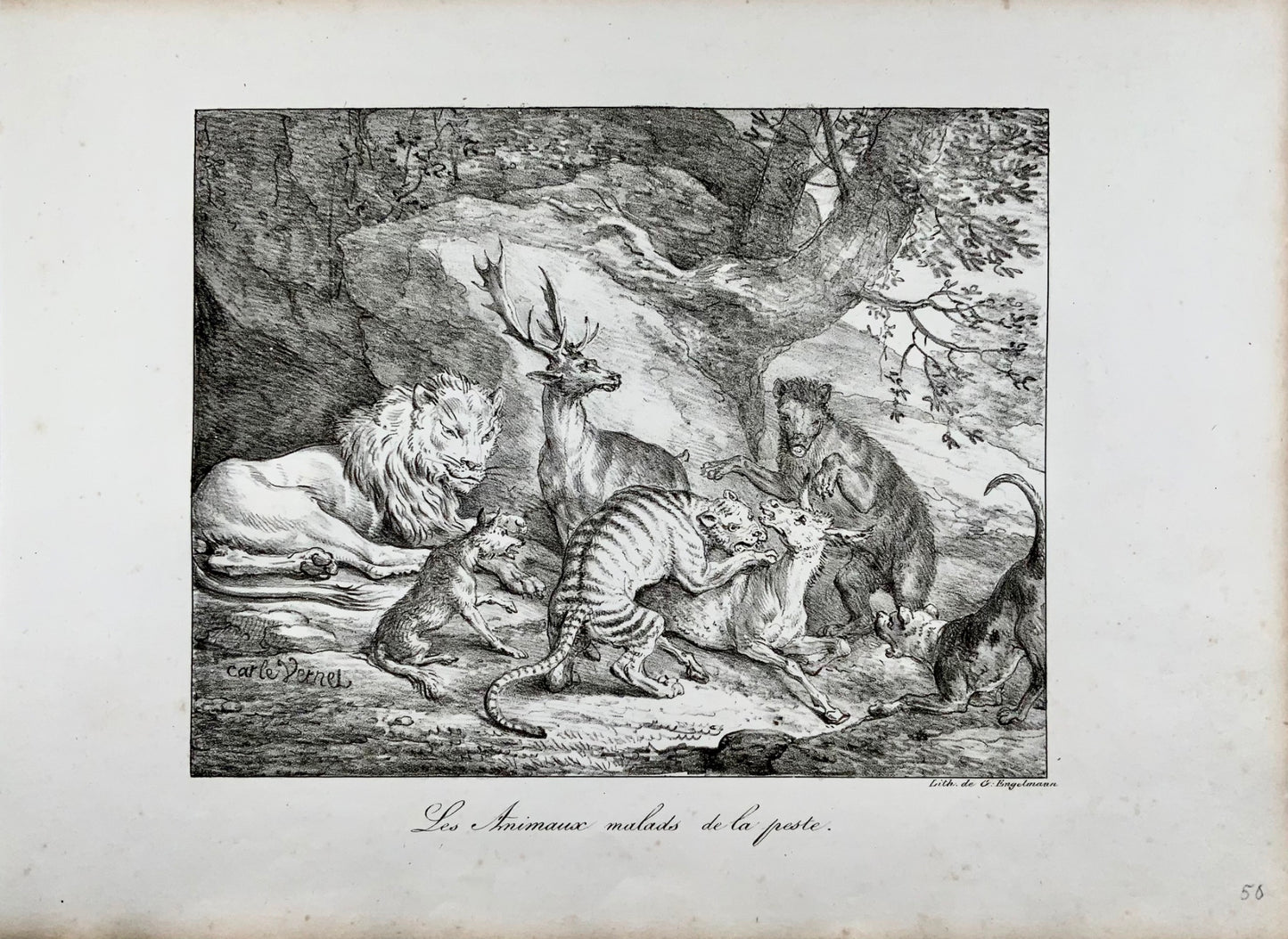 1818 'Incunables de lithographie' Carle Vernet, G. Engelmann, Bestiaire, Lion