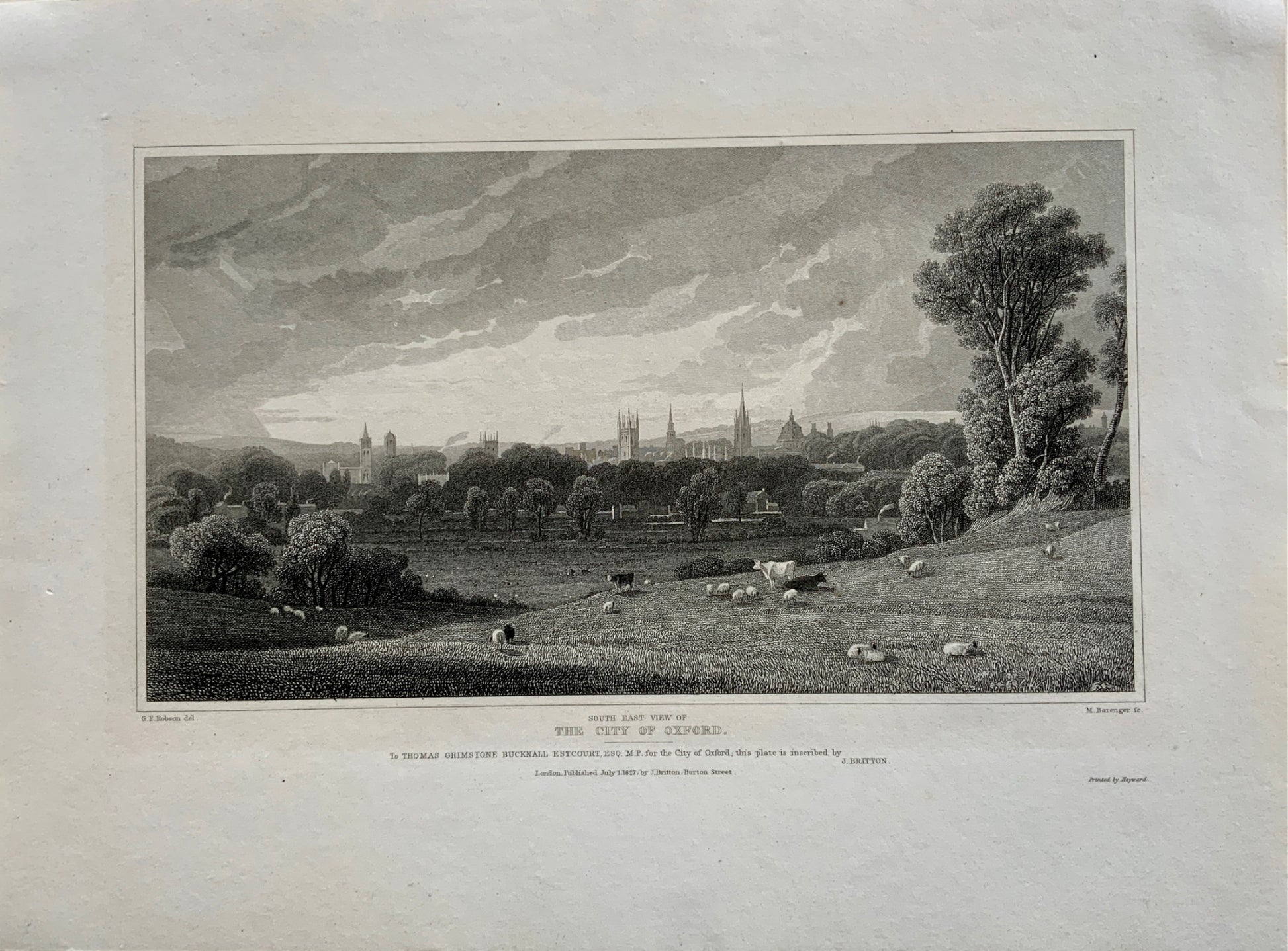1826 Barenger after Robson - City of Oxford - Copper engraving - Topography