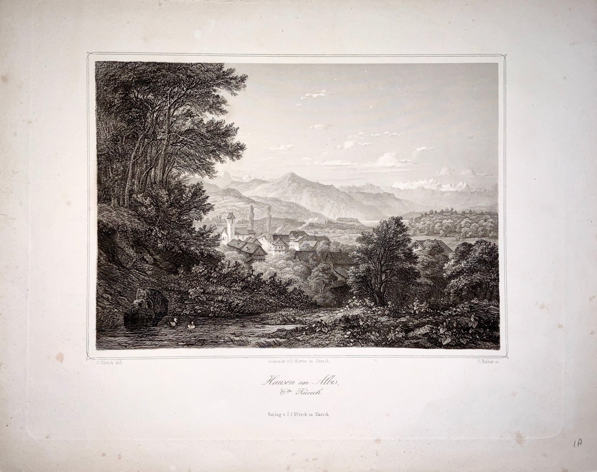 1830 c J. Ulrich del. large steel engraving HAUSEN am ALBIS Switzerland