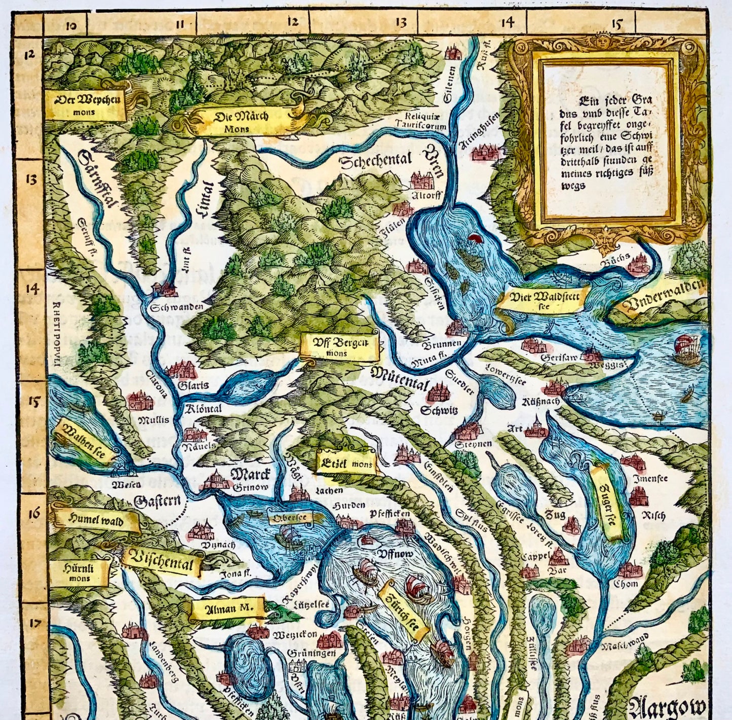 1548 Jean. Stumpf, Zurich, Lucerne, Zoug, Suisse carte gravée sur bois folio