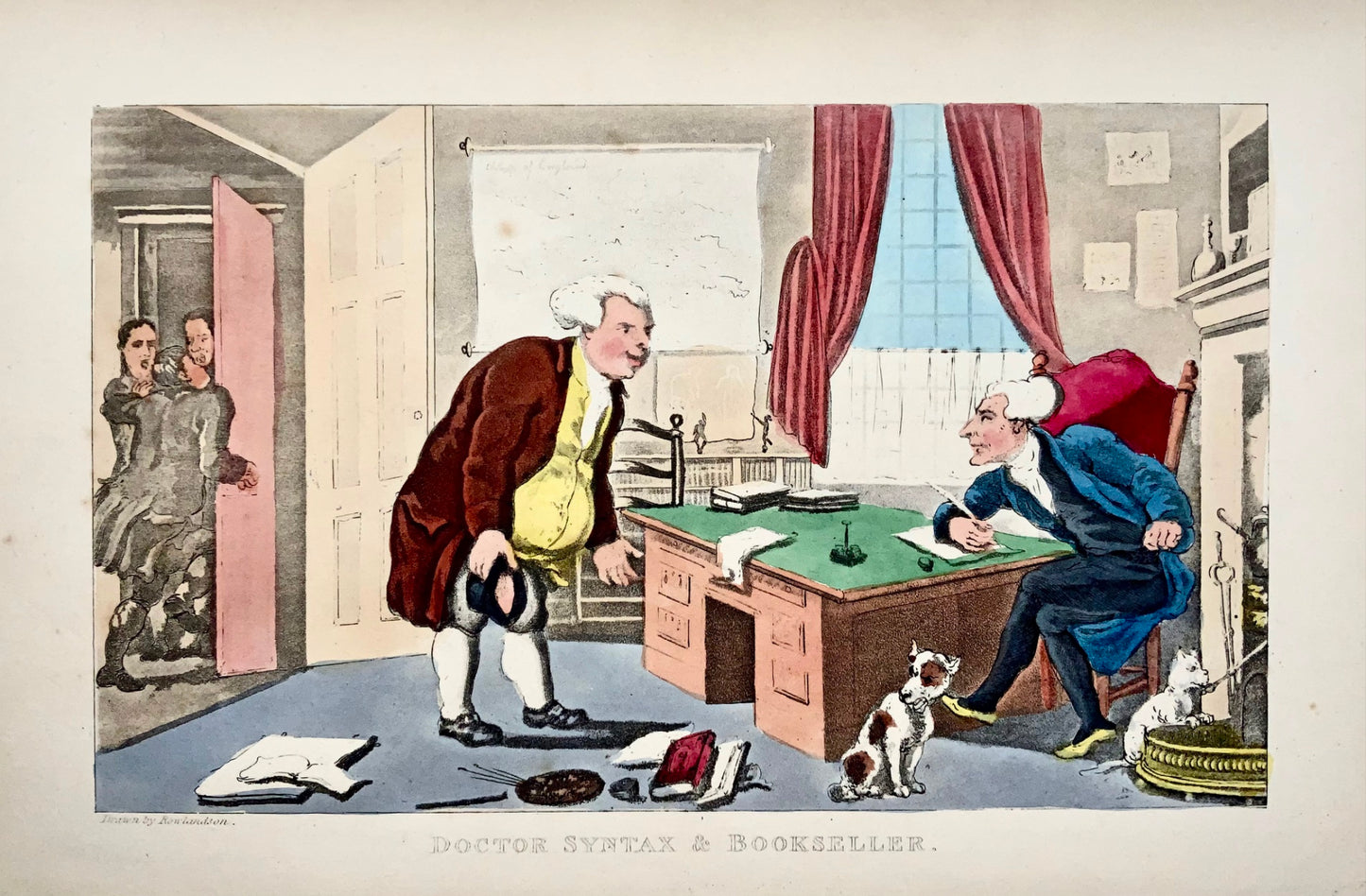 1840c Th. Rowlandson, Syntax & Bookseller, caricature, humour, aquatint