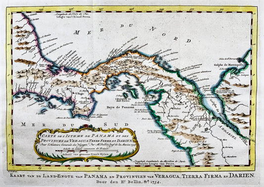 1754 Schley, Bellin, carte du Panama, golfe de Darien, Amérique centrale 