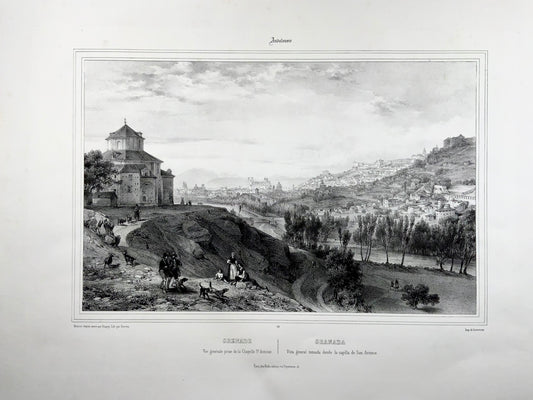 1844 Granada, Vista general, Nicolas Chapuy, stone lithograph 38.6 x 49.3 cm
