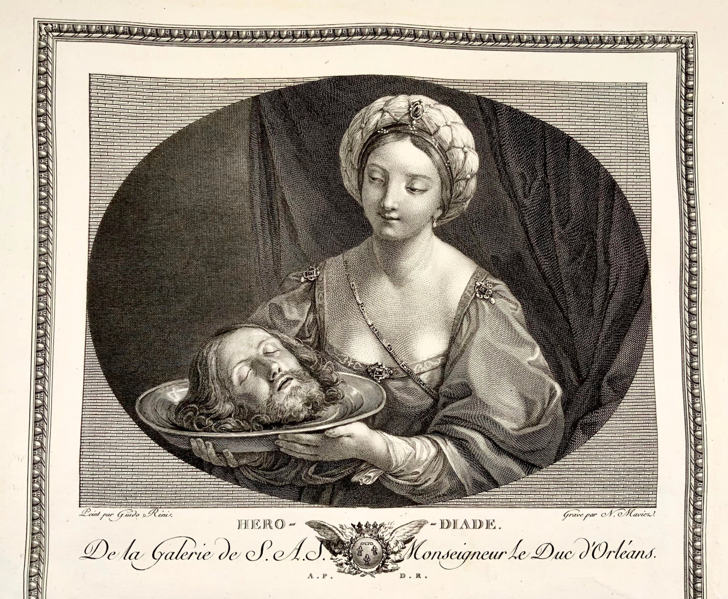 1786 Guido Redi del. Maviez, Hérodiade, Jean-Baptiste, gravure maîtresse 53cm