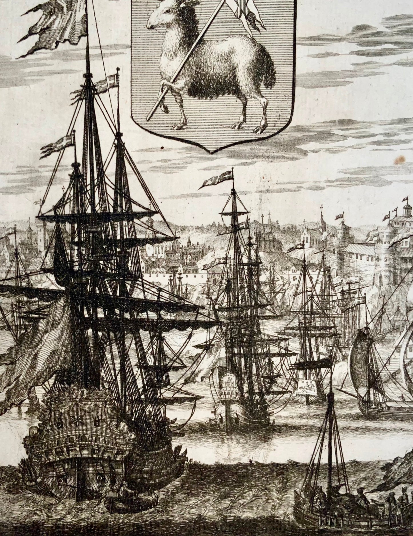 1712 Aveelen, navires dans le vieux port de Visby, armoiries de Gotland, maritime