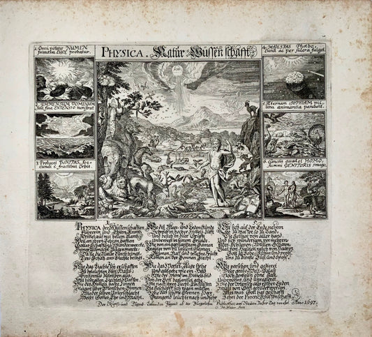 1697 Broadside, 'Physica' Sciences naturelles, évolution, Zurich, Suisse, science