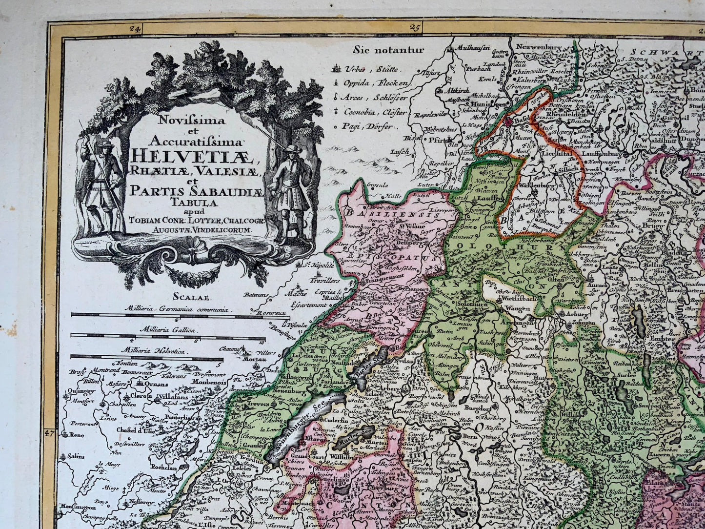 1757 Large map of Switzerland, C. Lotter, with exceptional detail, hand colour