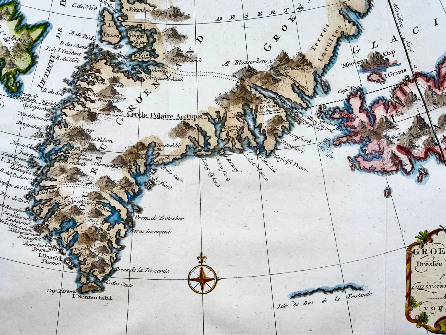 1779 H. Klockhoff, Groenland, Groenland, Islande, Arctique, carte colorée à la main, voyage