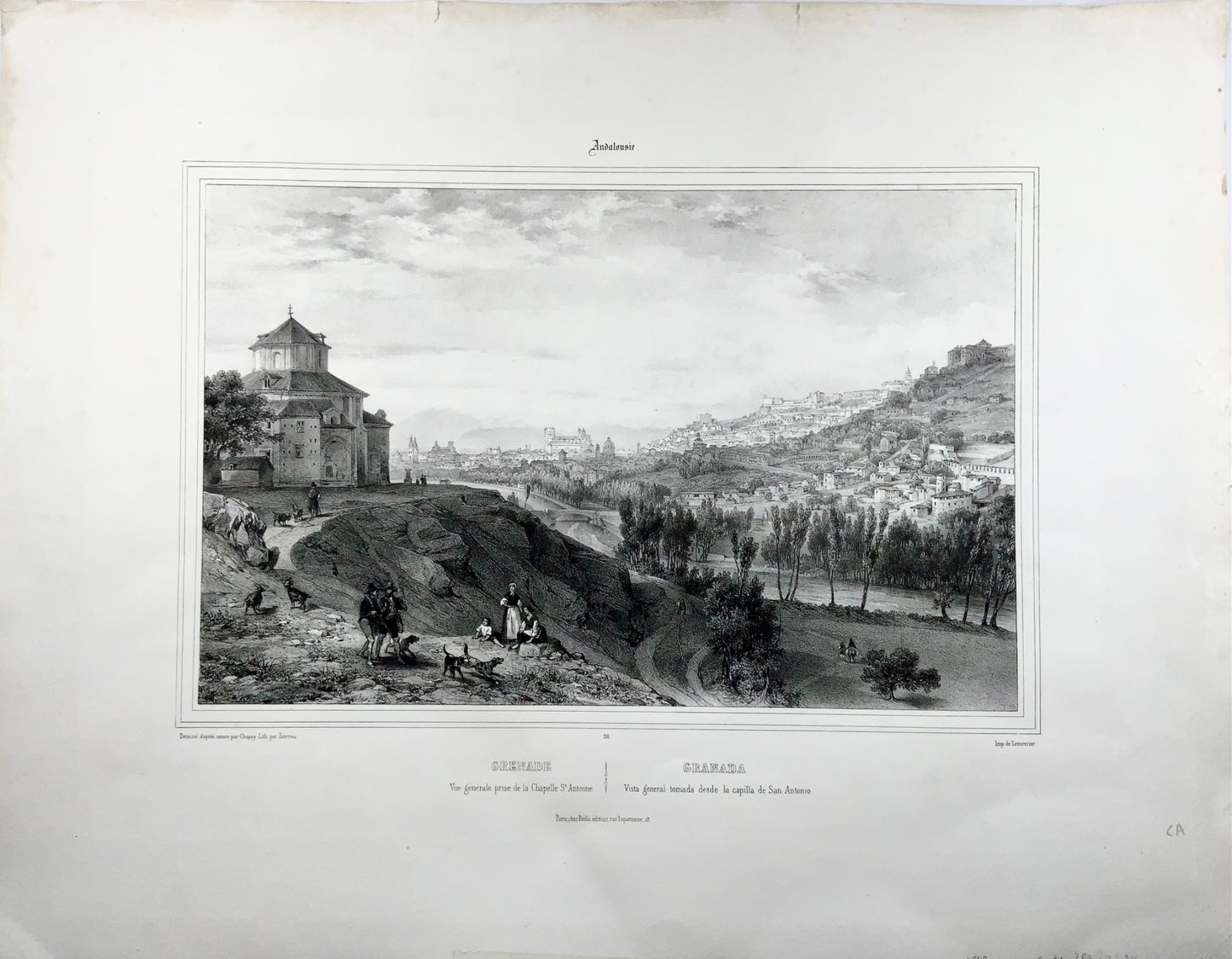 1844 Granada, Vista general, Nicolas Chapuy, stone lithograph 38.6 x 49.3 cm