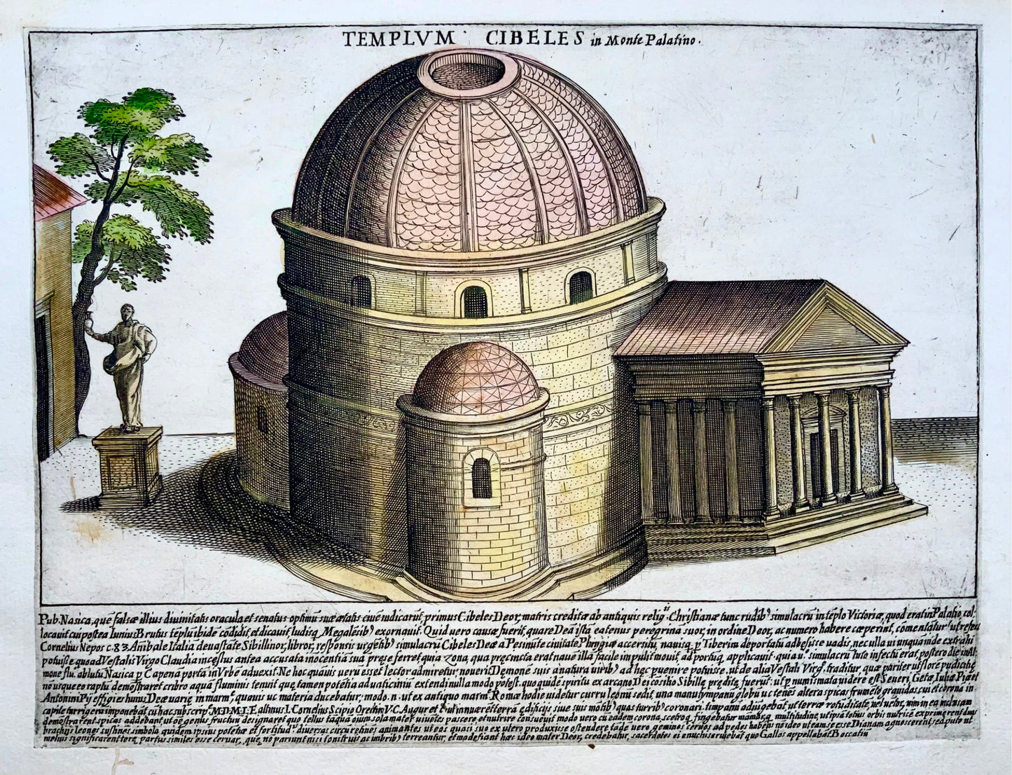 1624 Laurus (Lauro), Temple de Cybèle, Rome, gravure coloriée à la main