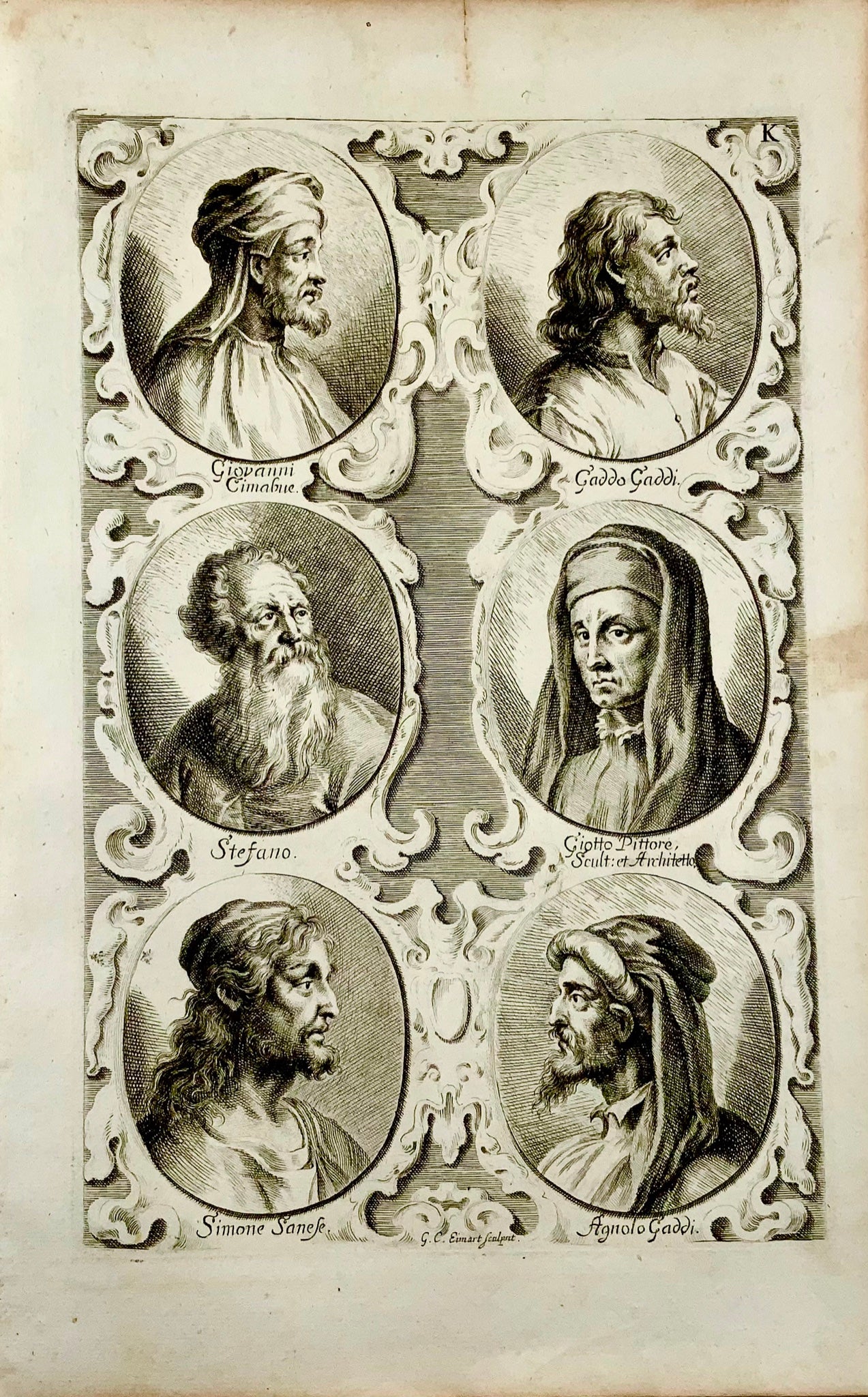 1676 G.C. Eimart; Renaissance Artists: Giotto Stefano Gaddi Sanese Cimabue - Portraits