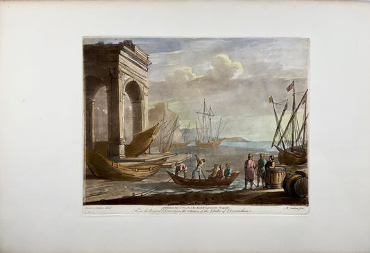 1774 Richard Earlom d'après CLAUDE LORRAIN - Vue du port avec navires - Grand papier - Art classique