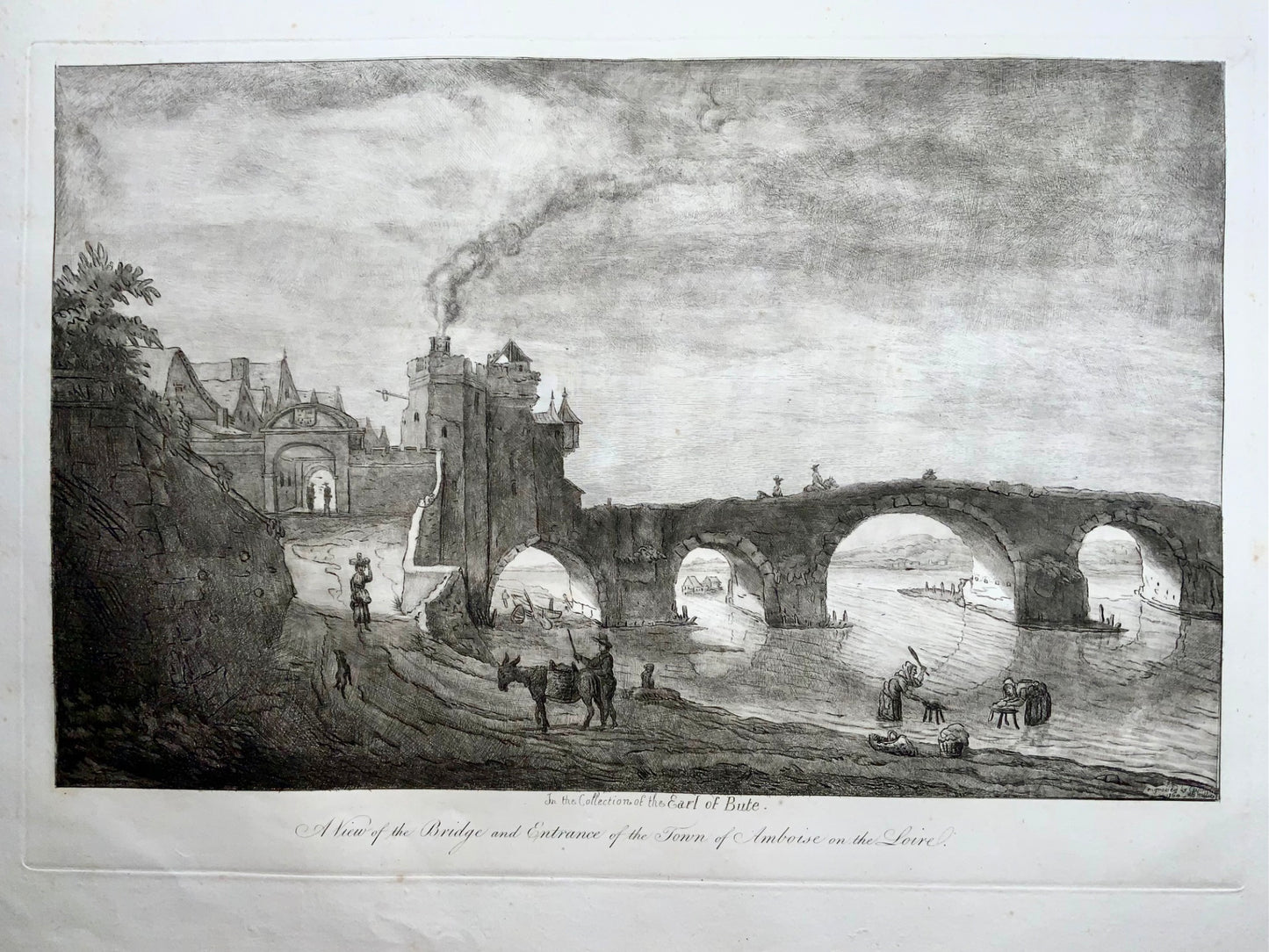 1764 Ambroise, Loire Valley, France, large rare etching by William Baillie