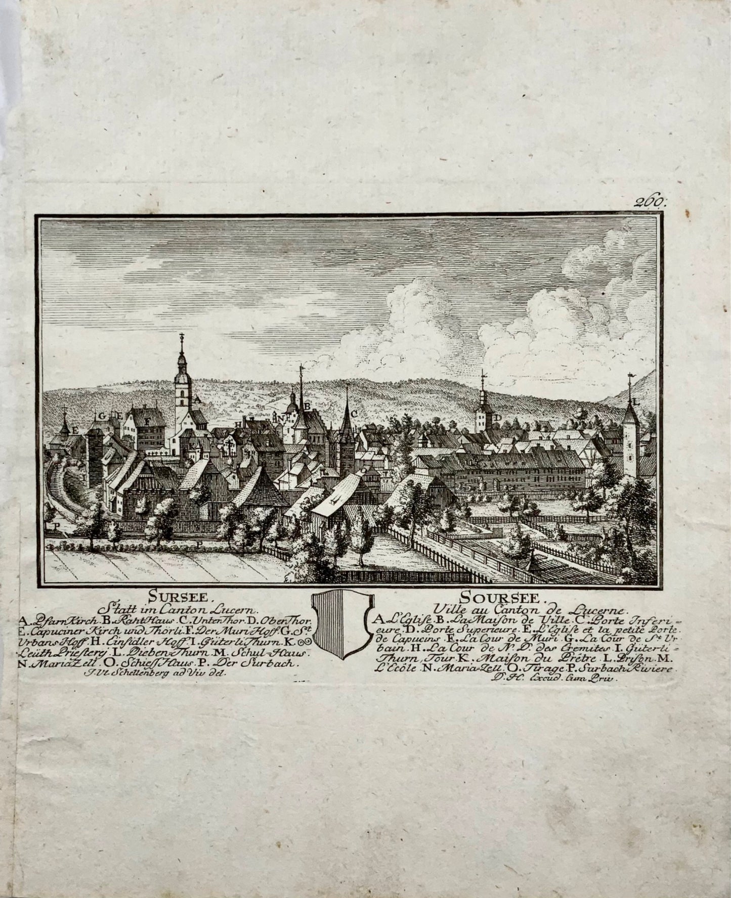 1754 Herrliberger, Sursee, Lucerne, Switzerland, copper engraving