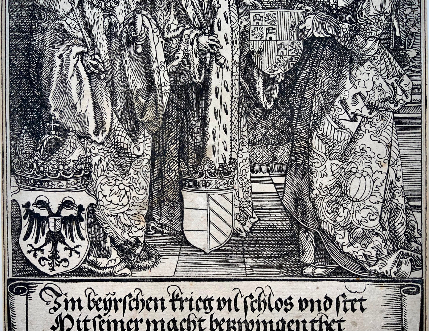 1515 Albrecht Dürer (b1471) Empereur Maximilien, gravure sur bois de mariage, Arc de Triomphe
