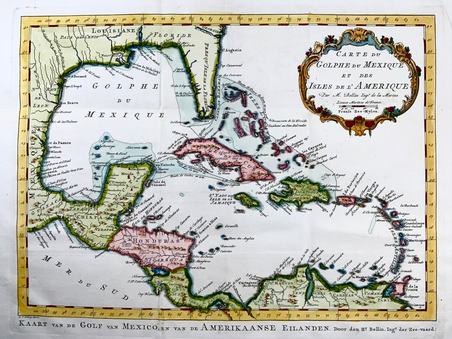 1754 Bellin, Schley, Floride, Louisiane, Caraïbes, Mexique grande carte