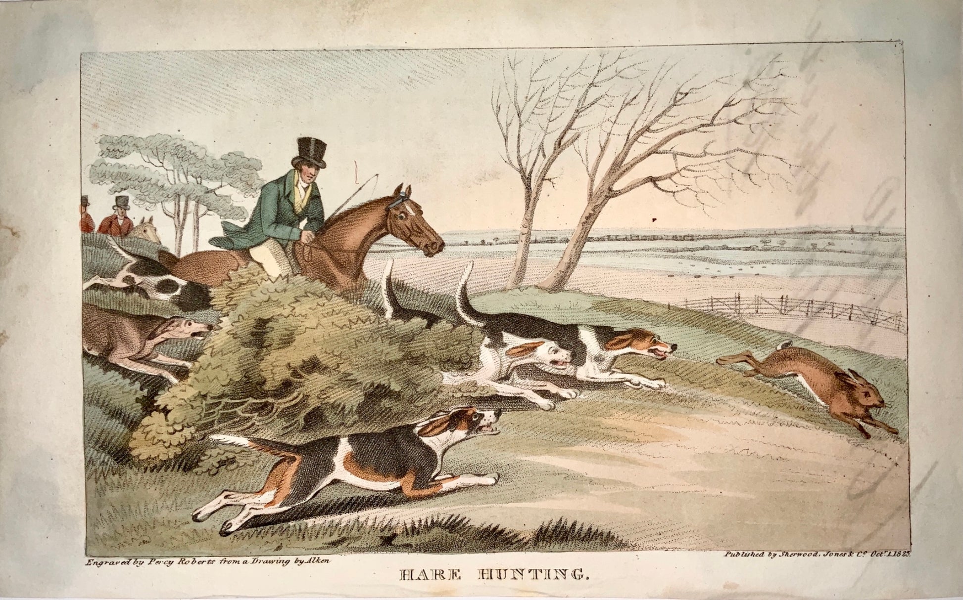 1823 Sherwood after Alken - HARE HUNTING - hand coloured aquatint