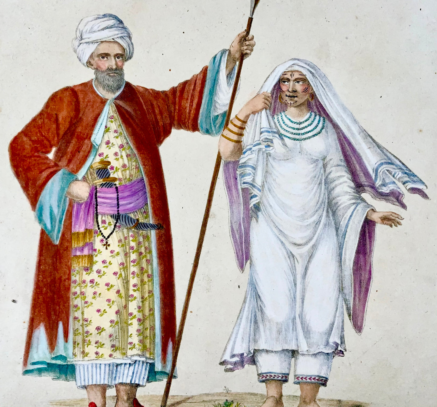 1816 Arabes, ethnologie, folio impérial, 41,5 cm, immense lithographie en pierre ancienne