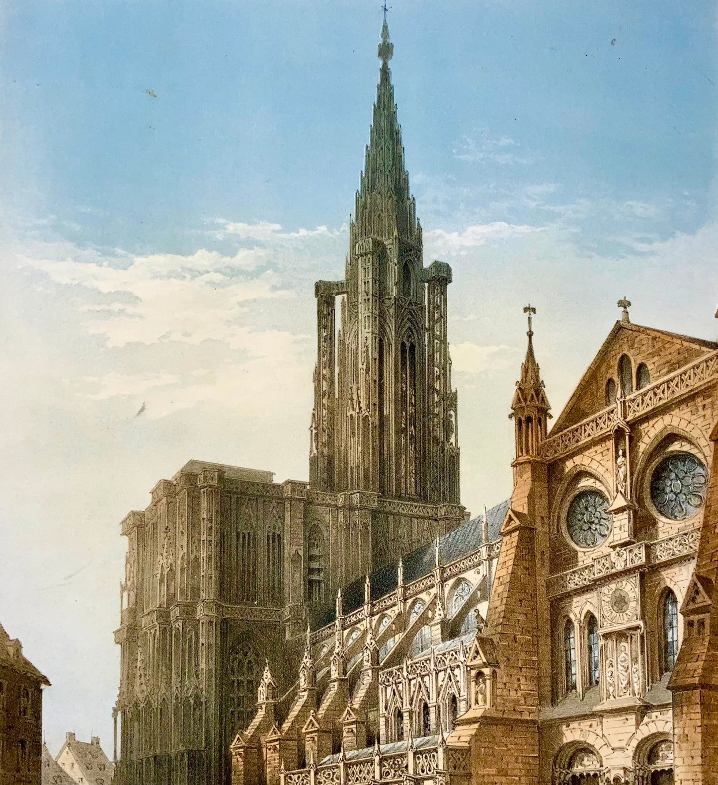1872 Marche de Strasbourg, Pridham, grande lithographie couleur in-folio, musique, topographie étrangère