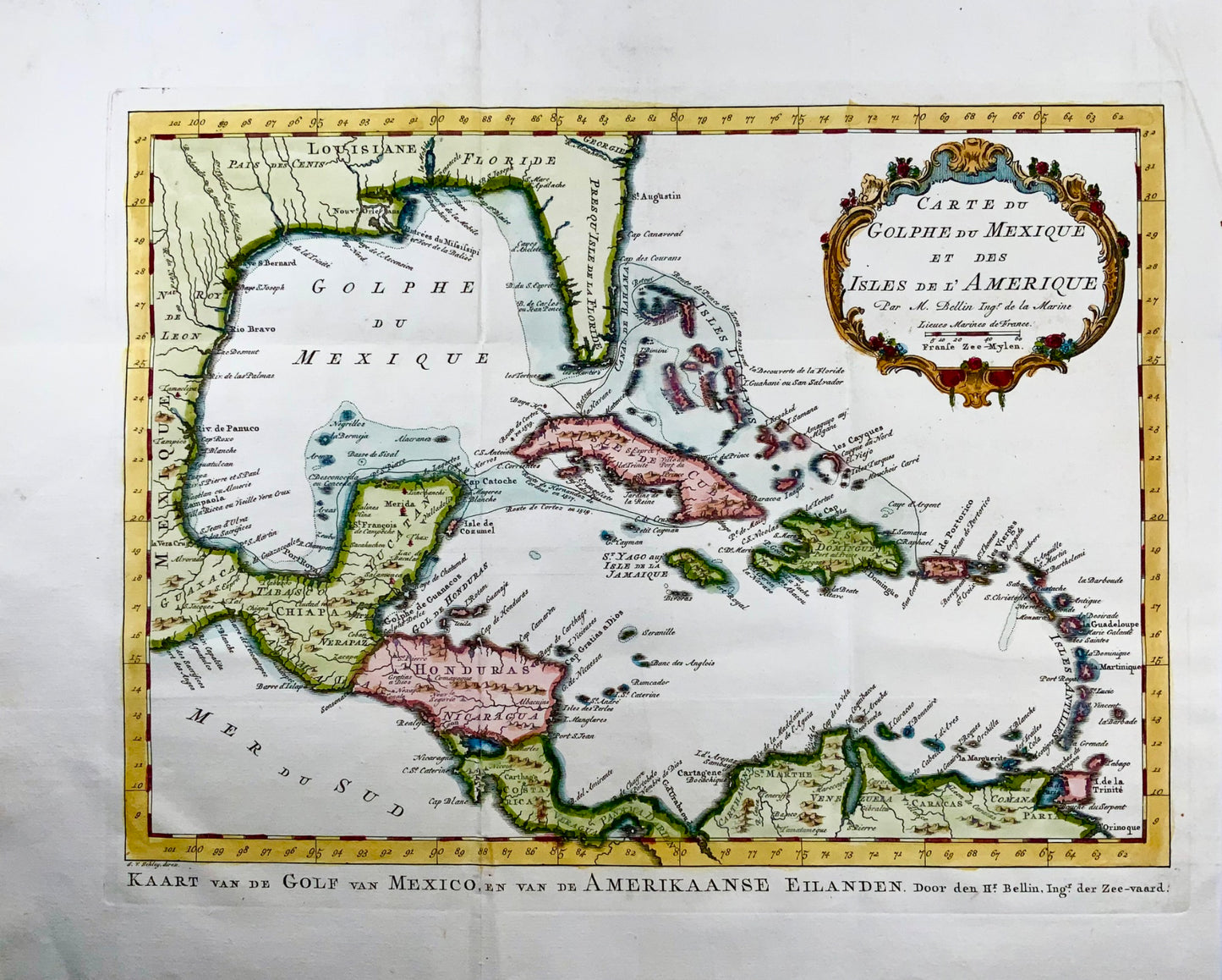 1754 Bellin, Schley, Floride, Louisiane, Caraïbes, Mexique grande carte