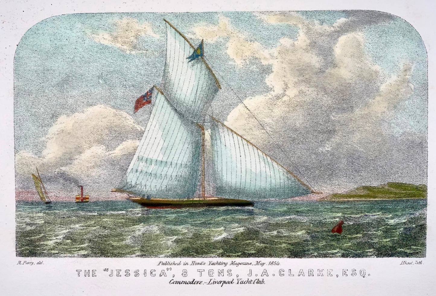 1854 Yacht, Jessica, lithographie couleur d'après Parry