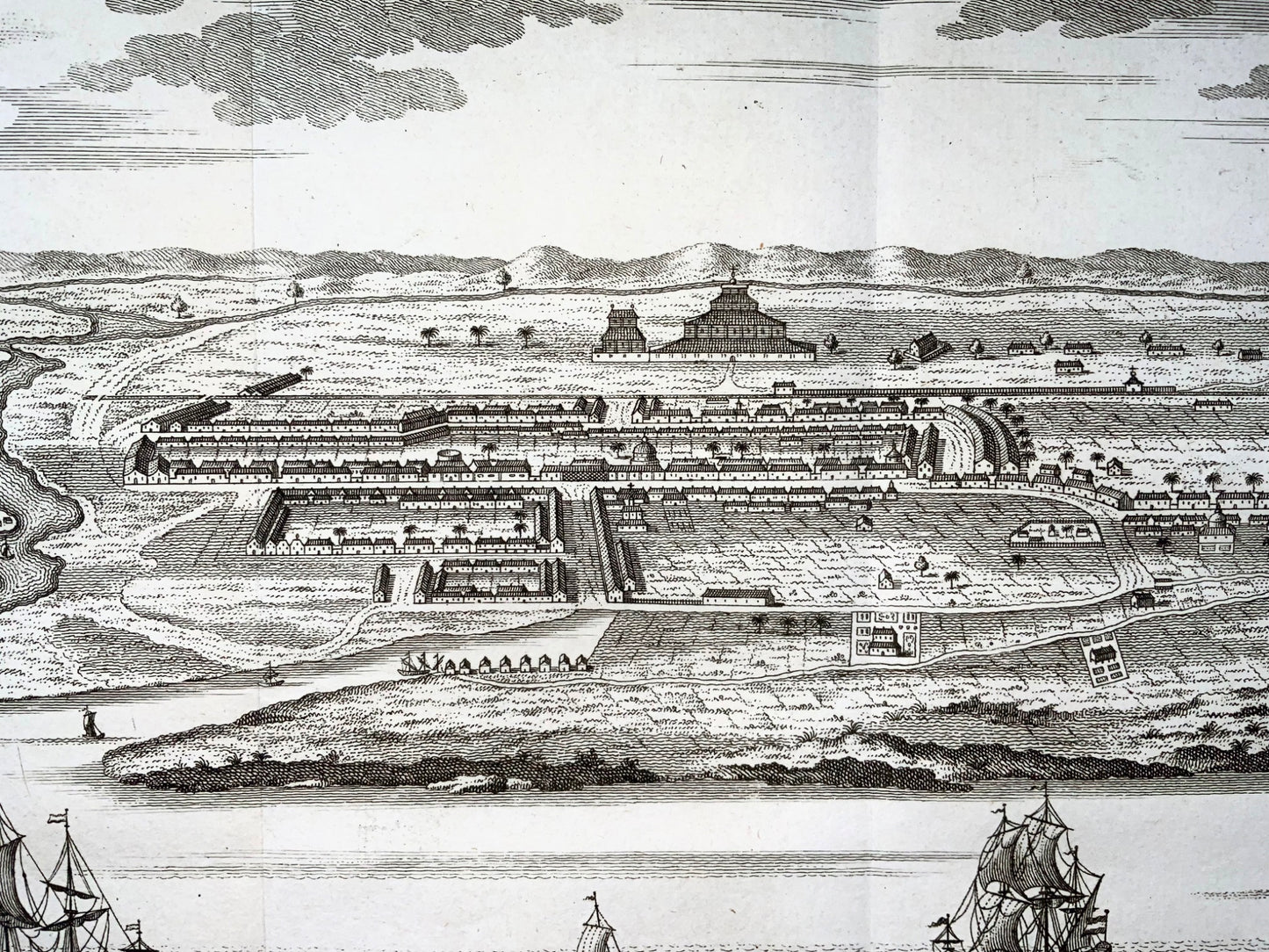 1760 J. van der Schley, Kutaraja (Banda Aceh), Indonesia, panoramic view, map