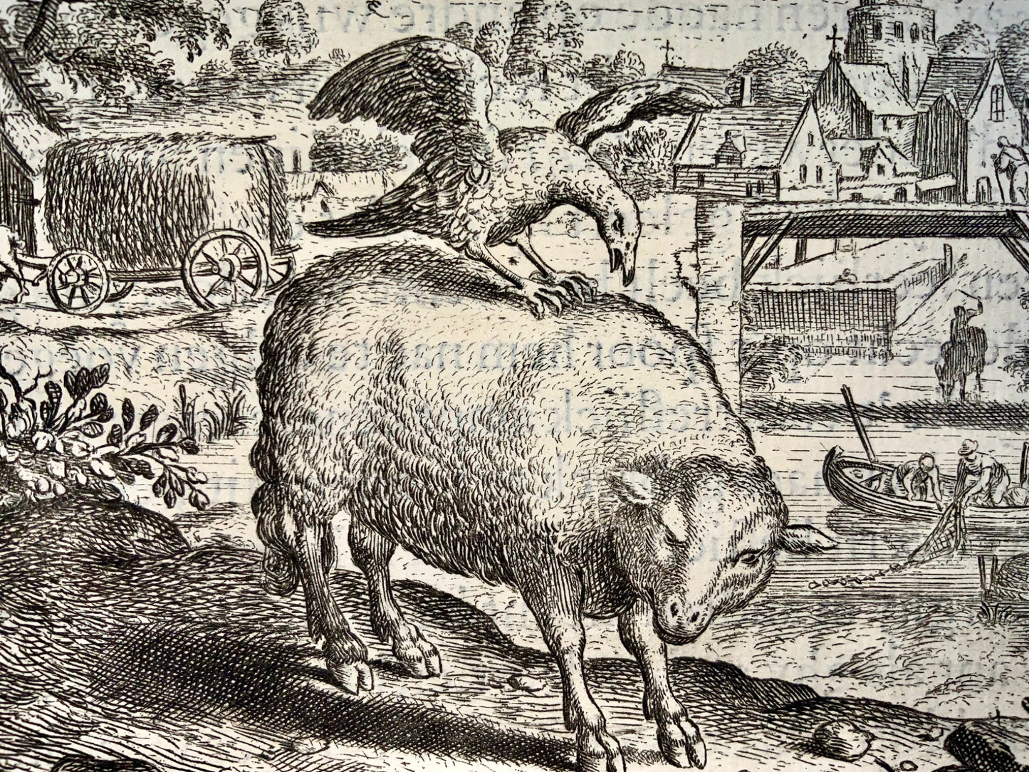 1617 Gheeraerts, Master Engraving, Aesop: Crow & the Sheep, Fable