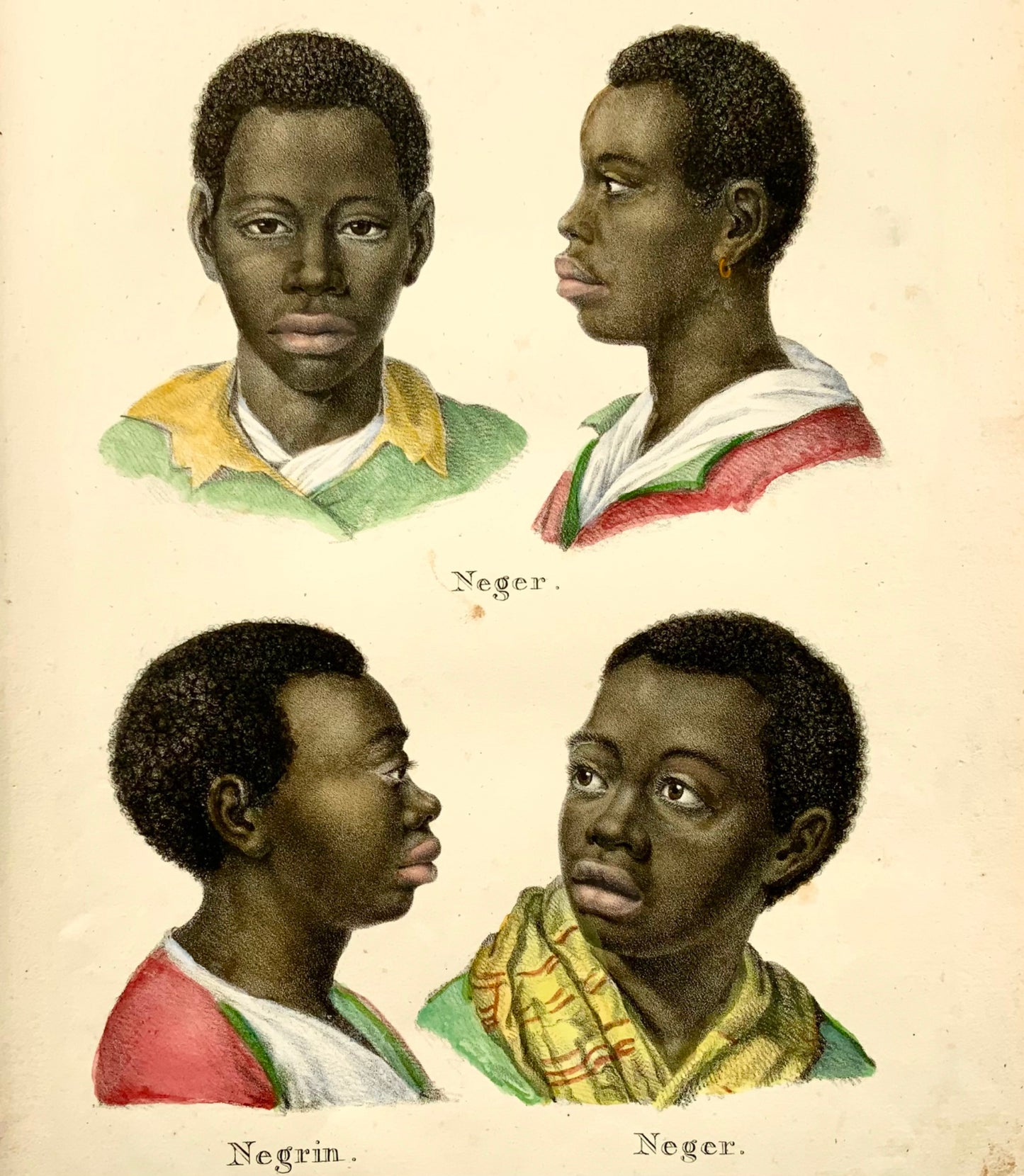 1824 Autochtones africains, esclaves, KJ Brodtmann, coul. à la main, lithographie, ethnologie