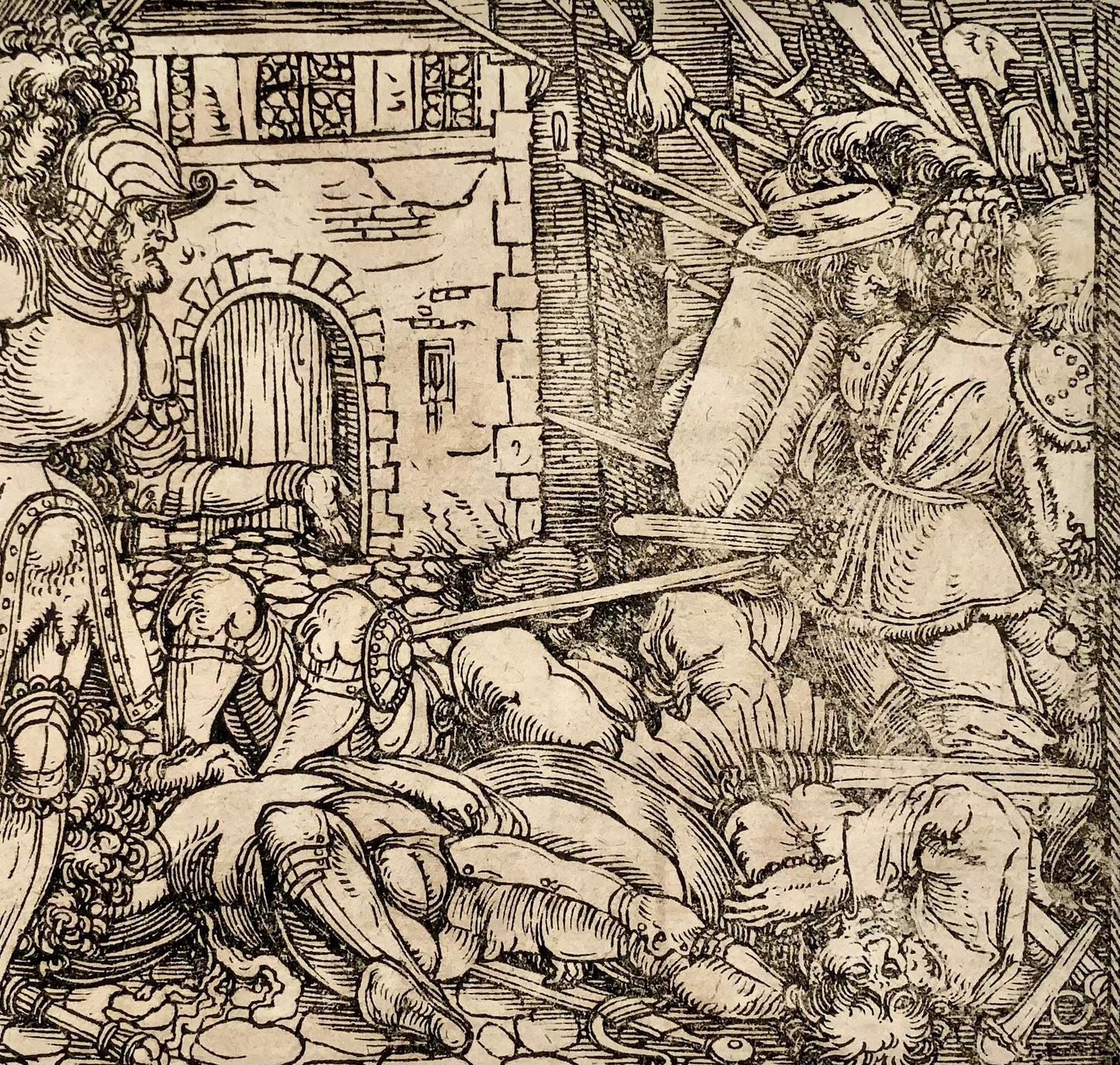 1532 Hans Weiditz, Bataille avec / Mort d'un ennemi, 2 gravures sur bois de maître